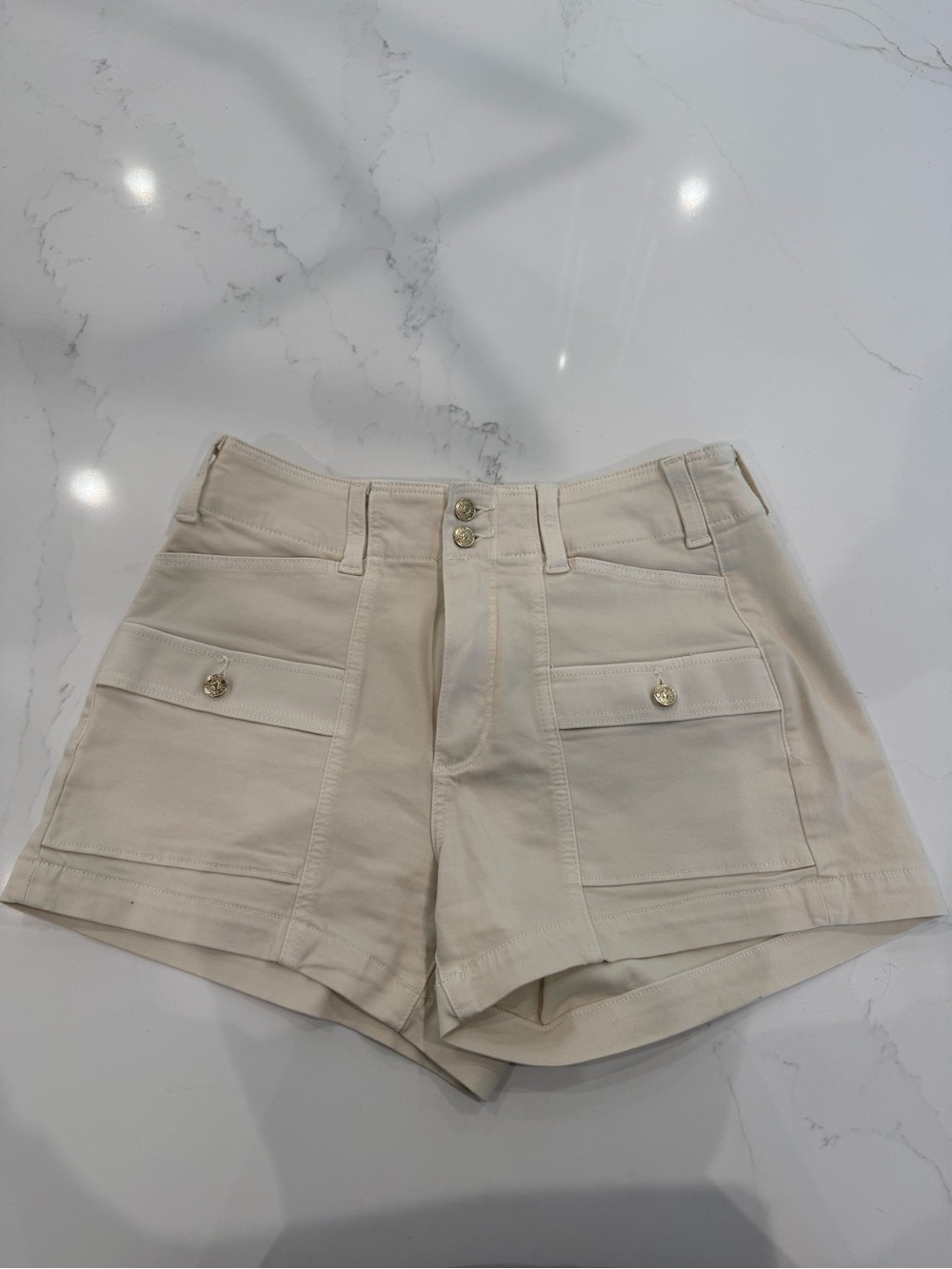 PAIGE Cream High-Rise Cargo Pocket Shorts